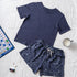 Women summer pajama set Dark blue Tee + Magnolia floral shorts